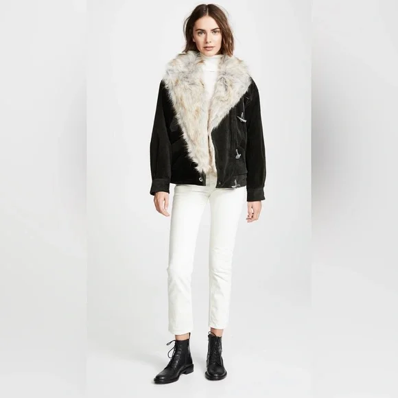 Free People Black Bomber Jacket with Faux Fur Collar - Picture 15 of 16